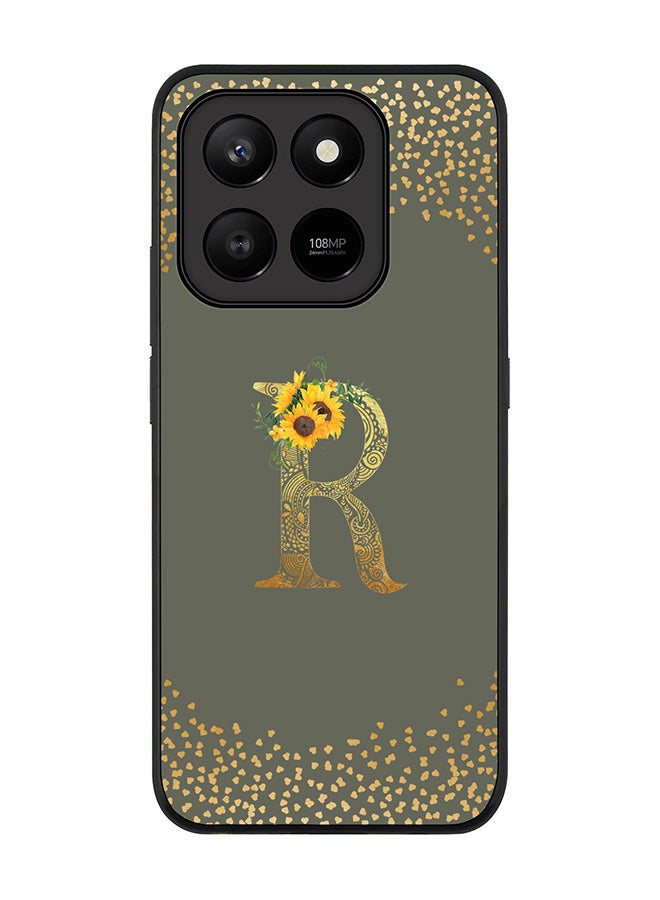 Stylizedd For Honor X7d 4G / X7d 5G / 400 Smart Case,Slim fit Camera Protection, Shockproof Thin Phone cover  - Custom Floral Monogram - R  (Olive Green ) - Image 1